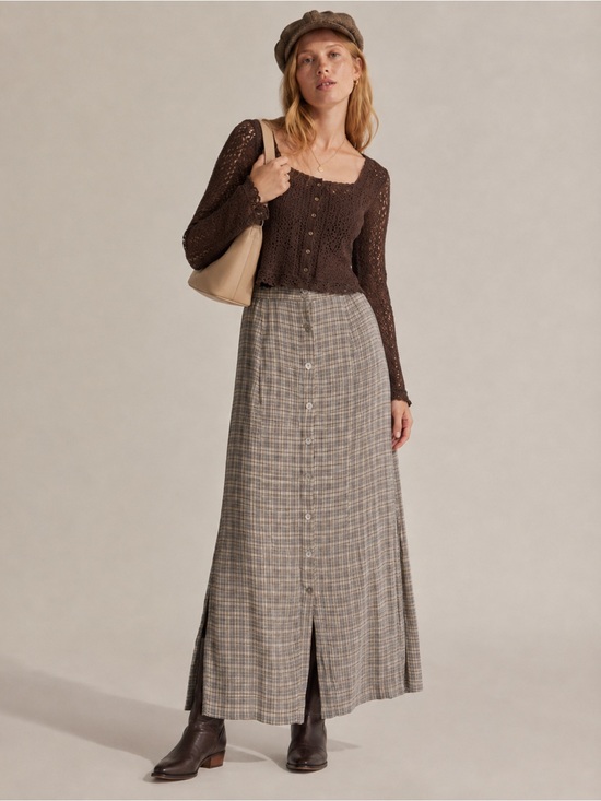 Valerie Stevens Dresses & Skirts - Valerie Steven’s Vintage 90’s Plaid Windowpane Print Button Front Midi Skirt